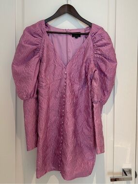 Bardot Lilac Puff-Sleeve V-Neck Button Tunic